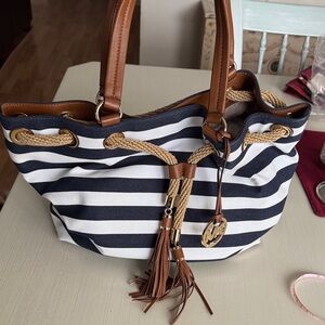 Michael Kors Striped Purse with Tassel Accents-in excellent condition